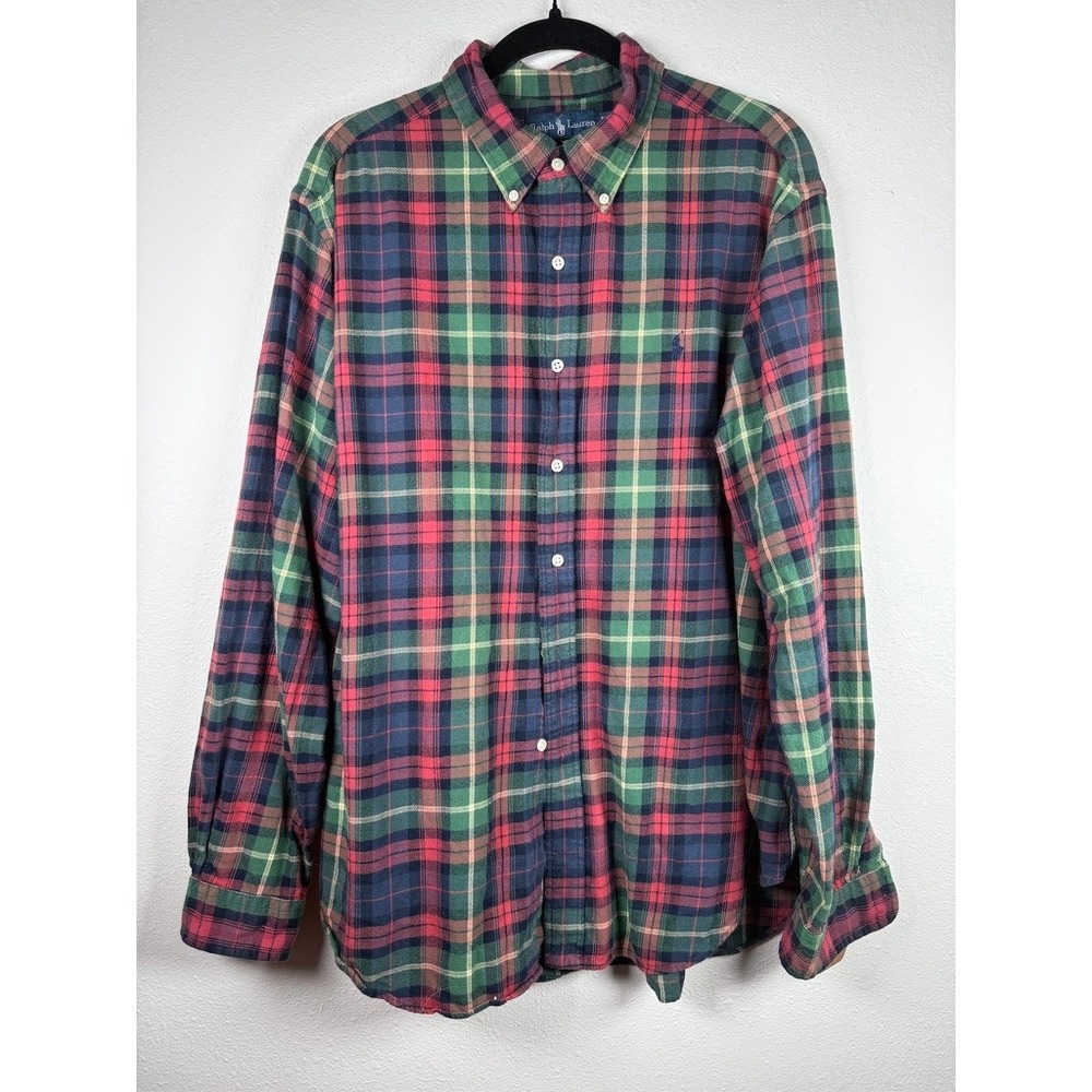 Ralph Lauren Mens XL Classic Fit Plaid Flannel Button Down Shirt Red Green Blue